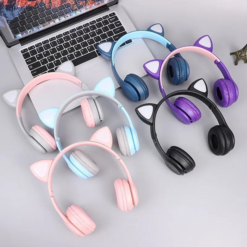 Fone De Ouvido Bluetooth Headset Com Orelha de Gatinho, Disponível nas cores (Verde, Azul, Cinza e Laranja) 