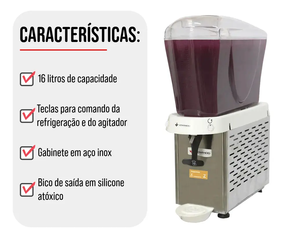 Máquina De Suco Venâncio Rv116 1 Cuba 16 Lts Reservatorio